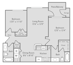B2U-2 bedroom, 2 bathroom 17306 floor plan